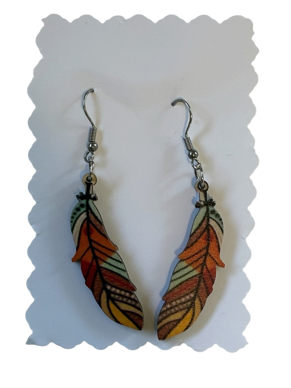 WOODEN FEATHER EARRINGS